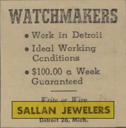 Sallan Jewelers - 1949 Ad For Help Wanted